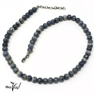 Vintage Single Strand Blue Grey 1/4" Beads Adjustable 18" to 21" Long - Hey Viv